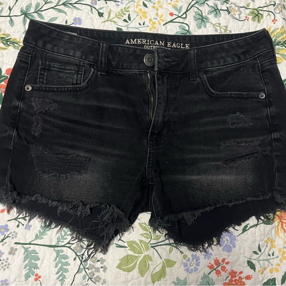 American Eagle Outfitters Black Frayed Jean Shorts